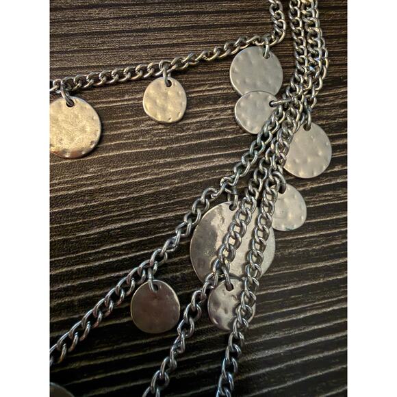 6/$25 NY&CO Silver-Tone Multi-Layered Hammered Disc Coin Stations Necklace - Picture 2 of 6